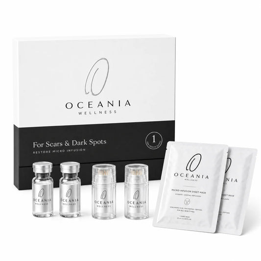 Scars & Dark Spots kit contents - 2 ampoules, 2 applicators, 2 sheet masks