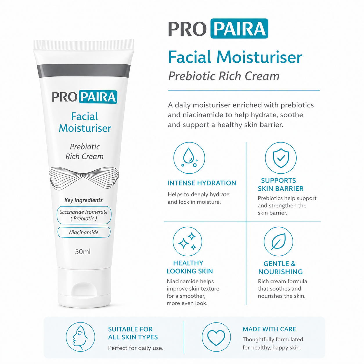 Propaira Facial Moisturiser Prebiotic Rich Cream 50ml by Propaira - ingredients and information - moisturiser