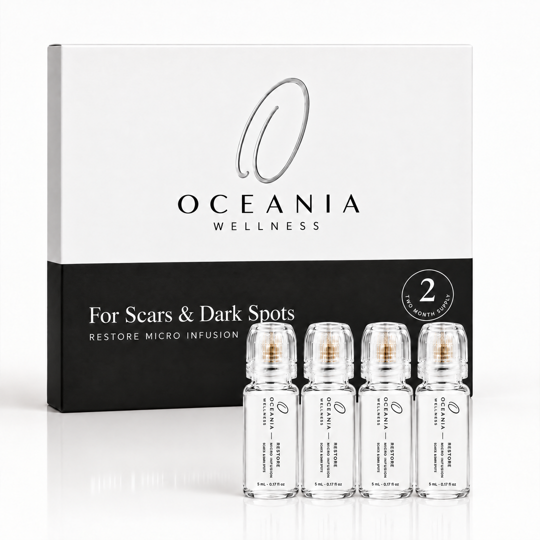 Restore Micro-Infusion 2 Month Kit for Scars and Dark Spots box with four ampoules