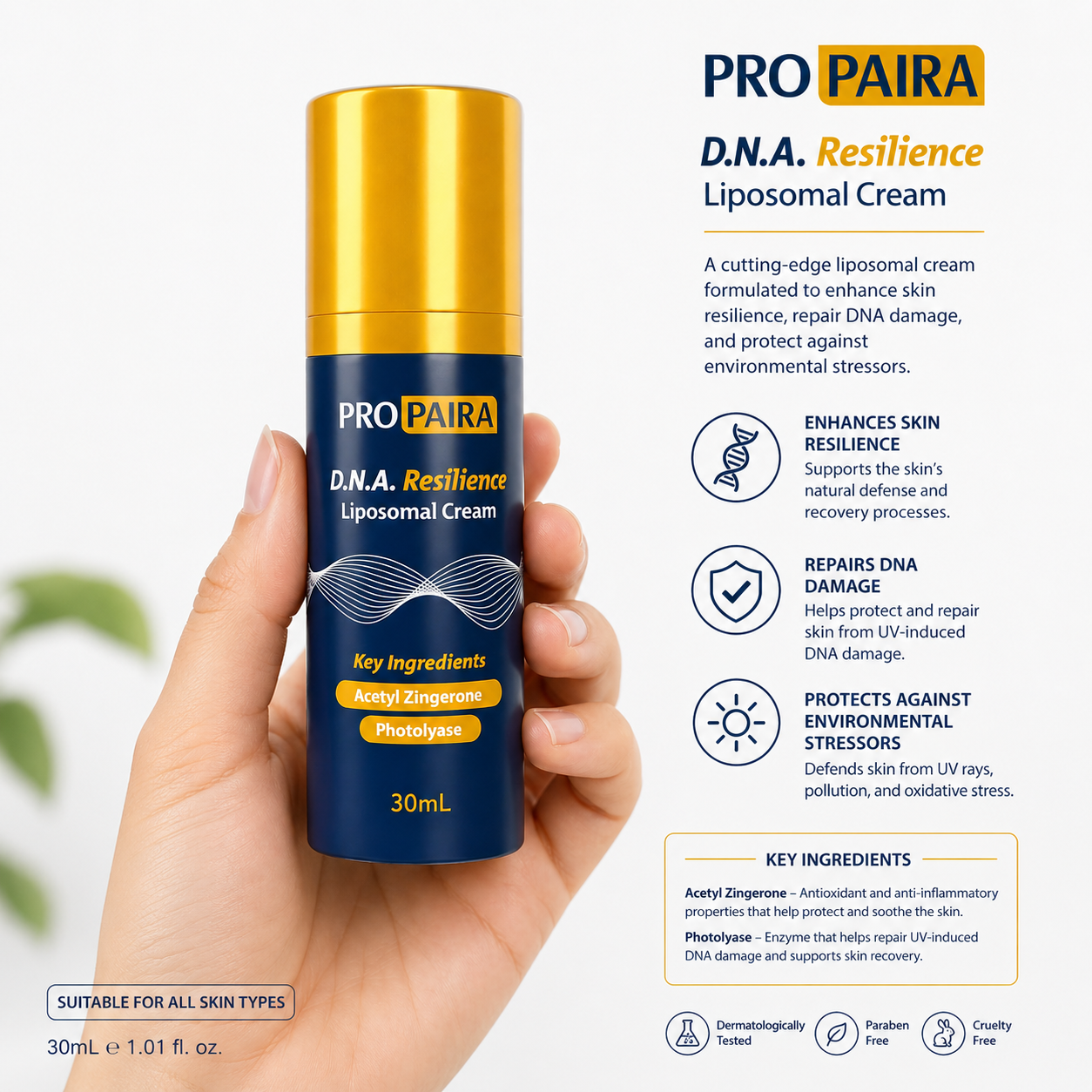 Propaira DNA Resilience Liposomal Cream 30ml – Sun Damage Defence by Propaira - packaging and details