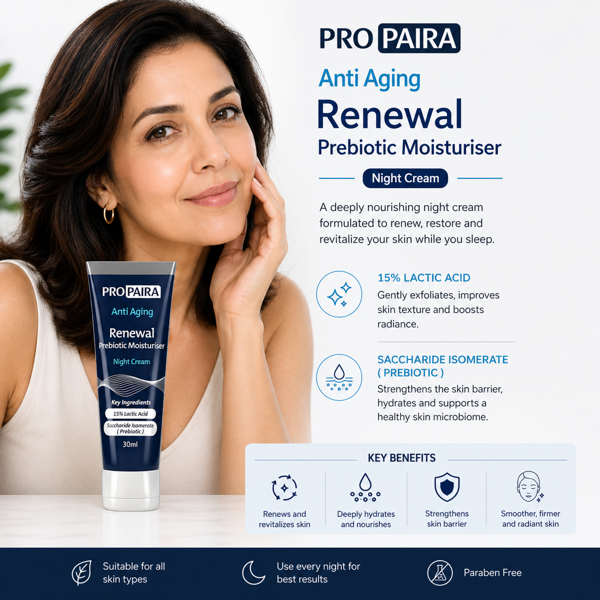 Propaira Anti-Aging Night Cream Prebiotic Moisturiser 30ml by Propaira - packaging and details - exfoliant