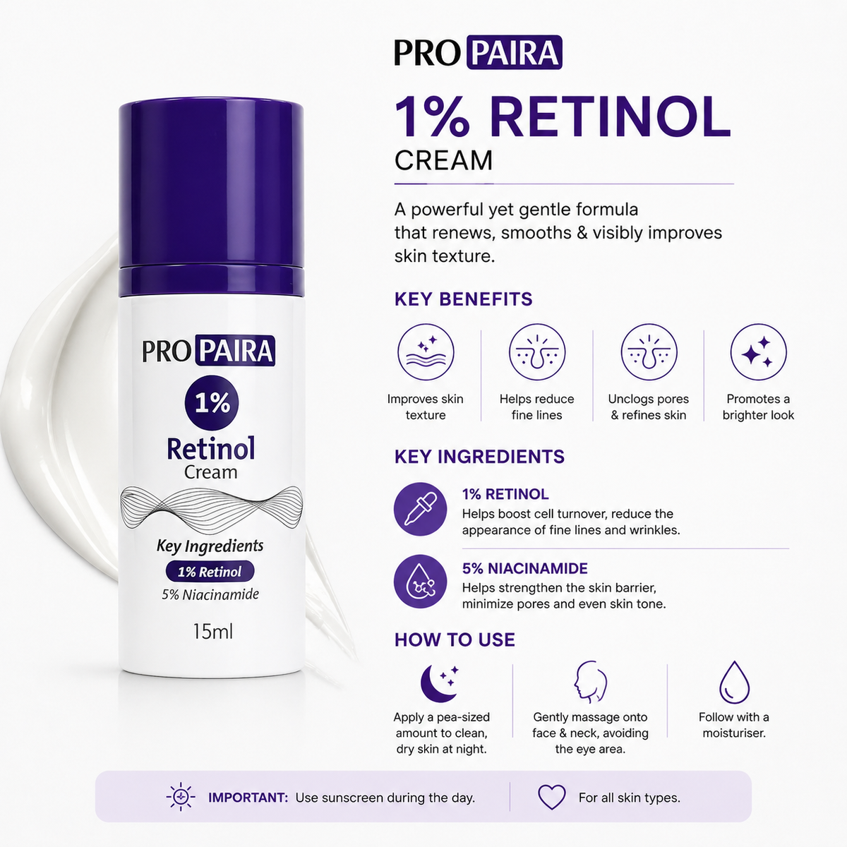 Propaira 1% Retinol Cream 15ml by Propaira - ingredients and information - moisturiser