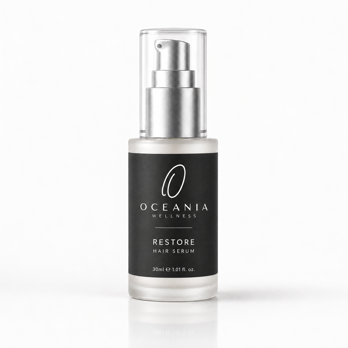 Restore Hair Serum 30ml frosted glass pump bottle
