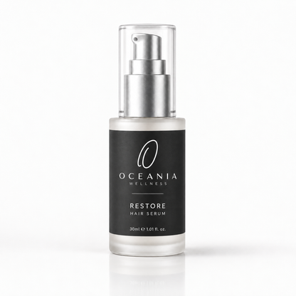 Restore Hair Serum 30ml frosted glass pump bottle