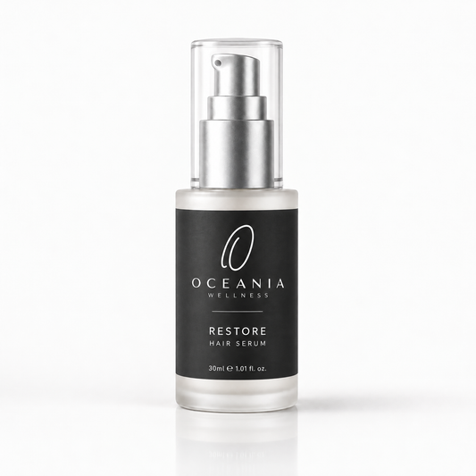 Restore Hair Serum 30ml frosted glass pump bottle