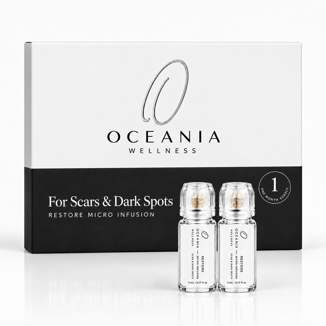 Restore Micro-Infusion 1 Month Kit for Scars and Dark Spots box with two ampoules