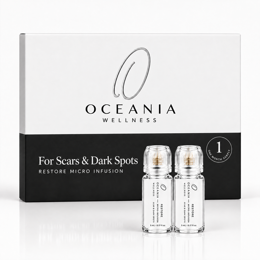Restore Micro-Infusion 1 Month Kit for Scars and Dark Spots box with two ampoules