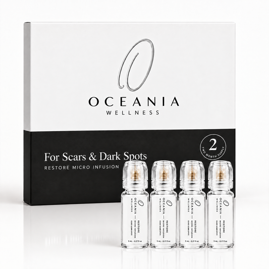 Restore Micro-Infusion 2 Month Kit for Scars and Dark Spots box with four ampoules