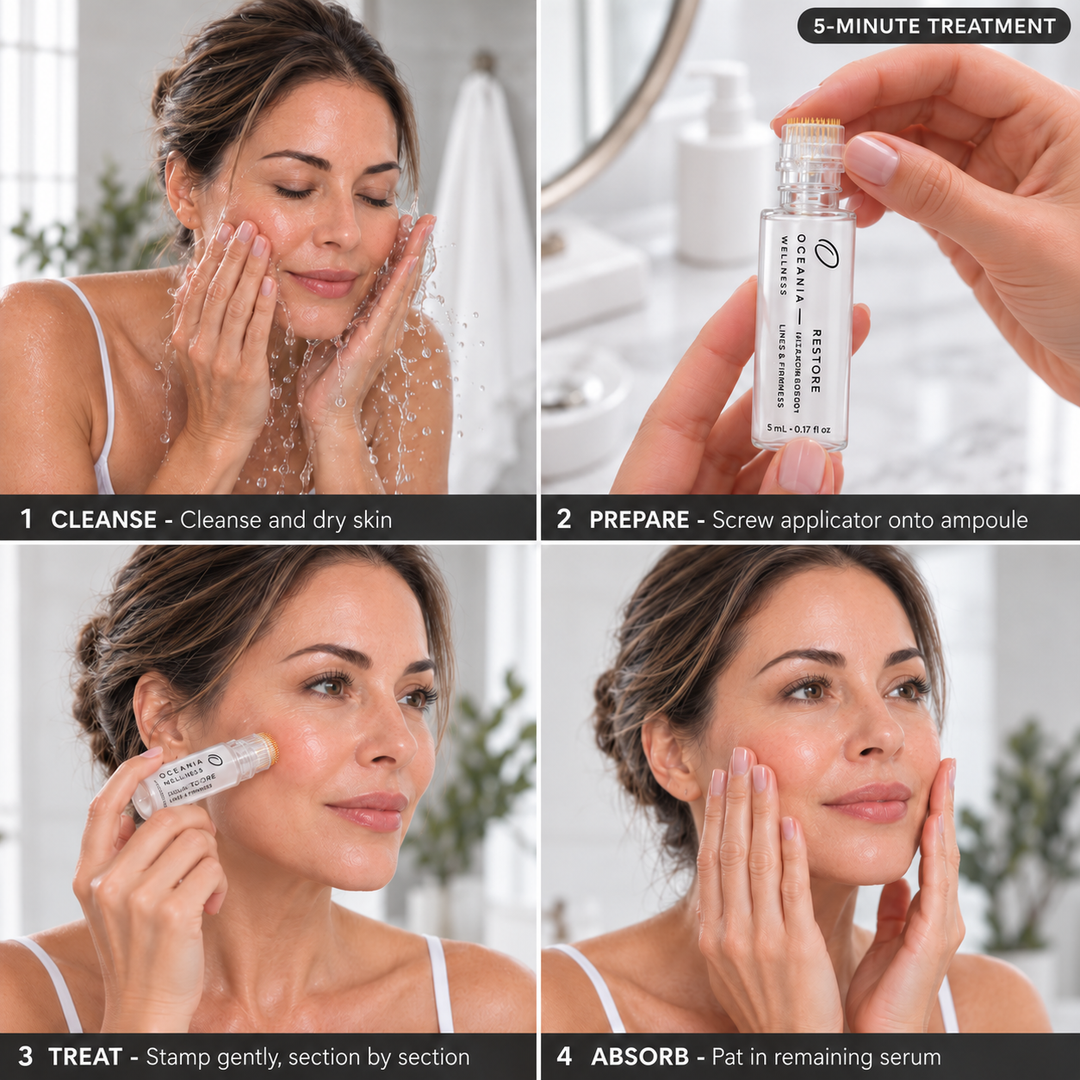 Woman using the Restore Micro-Infusion Lines and Firmness treatment