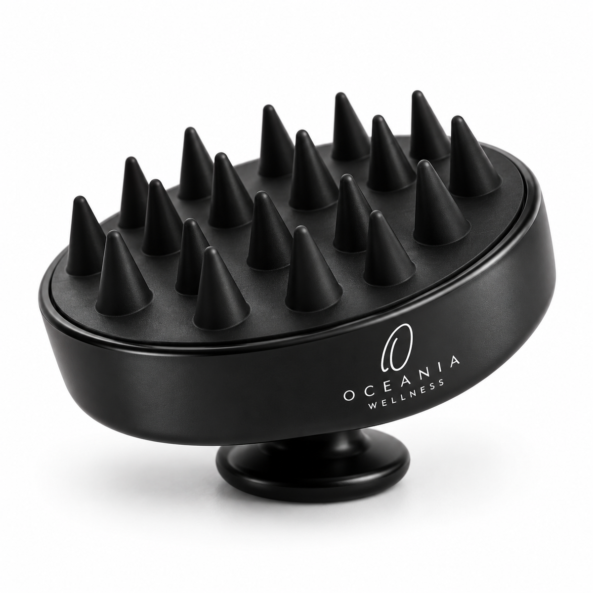 Restore Scalp Cleanse brush with soft silicone bristles, three-quarter view